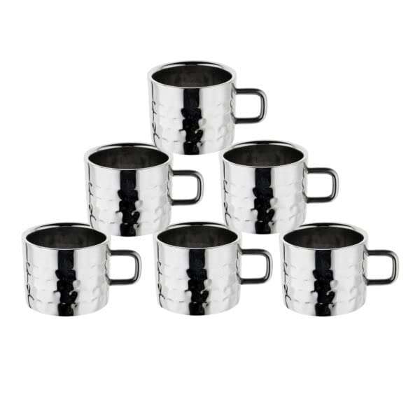 Stainless Steel Double Wall Hammered Tea Cup Set, Set of 6, Box Packing. 5