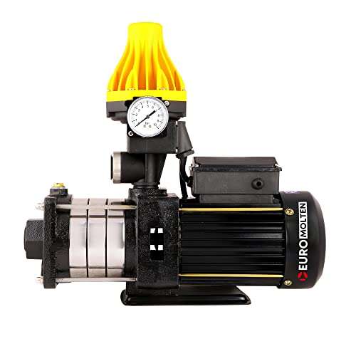 EUROMOLTEN 1Hp Water Pressure Booster Pumps with Automatic Pump Controller for Bathroom, Shower & Home Use, SS Impeller & Diffuser, Made of 100% Copper Windings(4 Bathrooms + Kitchen) 1