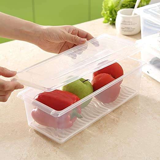 Admiregrha Food Storage Container with Removable Drain Plate and Lid 1500 ml Fridge Storage Box Stackable Plastic Freezer Storage Containers (Pack of 2) 5