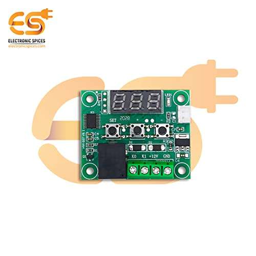 Electronic Spices Combo of Xh-w1209 Temperature Controller Thermostat Module With Probe, 3 Inch 12v Dc Exhaust Cooling Fan, 3.5mm Female Jack With 2 Connection and 12v 1a Dc Power Supply Adapter 5