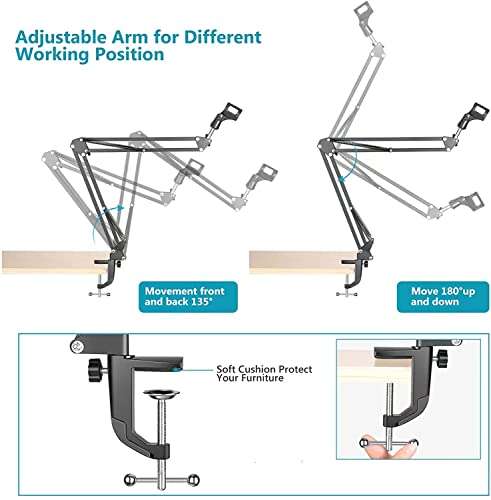 MARVELOUSLY Adjustable Microphone Suspension Boom Scissor Arm Stand, Max Load 1 KG Compact Mic Stand for Radio Broadcasting, Voice-Over, Stage and TV Stations 5