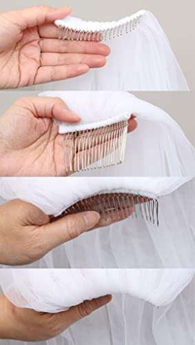 SAMKY 2T 2 Tier Dual Edge Embroided Pearl Crystal Beaded Veil - White Fingertip Length 36" V452 6