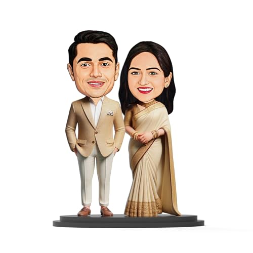 Makertech Gifting Plastic Avatar Studio Personalized Gift for Husband Wife Character Tabletop Caricature Rectangular Photo Frame Unique Design Gift (Wedding Couple - 2) (Multicolor 10 Inches)