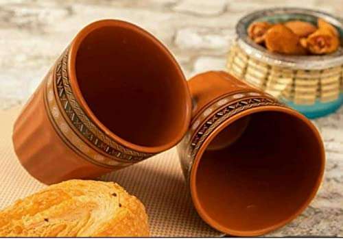 THE INDIA STYLE Ceramic Tumbler kulhar Set Cups Handmade kullad Tea Set | kulhad chai Cups | Hand Painted Cutting Chai Glass (Assorted Print Tumbler kulhar, Pack of 6) 5