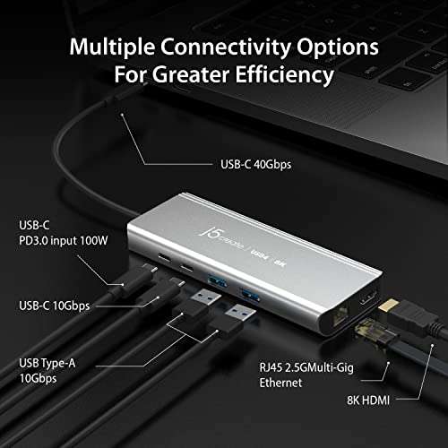 j5create USB4 8K Multi-Function Hub - 8K60/4K144 HDMI, 2.5G Ethernet, PD Charging, 10Gbps USB-A, 10Gbps USB-C Ports | Compatible with MacBook, Windows, Thunderbolt 3/4, and USB4 Devices (JCD403) 3