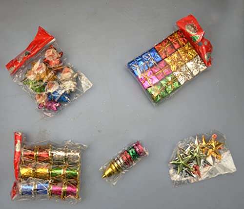 Collectible India 100 Pcs Christmas Mini Ornaments Decoration Set - Christmas Tree Decoration Items (Bells, Santa Claus, Gifts & Drums) (2) 5