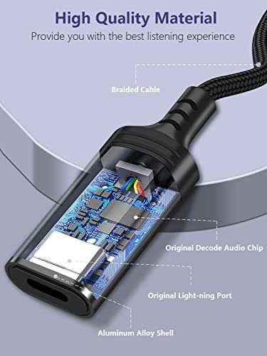 USB C to Lightning Audio Adapter USB Type C Male to Lightning Female Headphones Converter Compatible with iPhone 15/15Pro, iPad Pro, Galaxy S23/S22, MacBook USB C Laptop(Audio Only, Not for Charging) 6