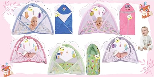 Kwitchy Baby Bedding Set New Born Baby Bed | Mattress | Mosquito Net | Play Gym | Sleeping Bags | Playmats | Cotton | Infants | Gift Combo | Bed with Hanging Toys (0-6 Months) Orange (2PCS Set) 4