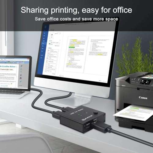 USB 3.0 Switch Selector, 2 in 1 Out USB Switcher for 2 Computers Share 1 USB Devices, Mouse, Keyboard, Scanner, Printer 5