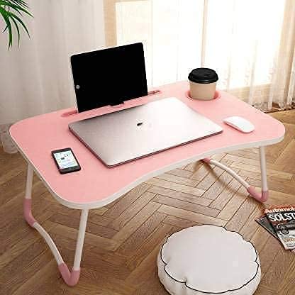 Technovibes Laptop Desk for Study and Reading with Foldable Non-Slip Legs Reading Table Tray, Laptop Stands, Laptop Desk,Foldable Study Laptop Table,Table (Pink) 1