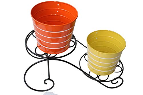 Cinagro Iron Plant Stand for 2 Plants, with Pot and Plant Indoor/Outdoor for Home and Balcony Décor (Black) 2