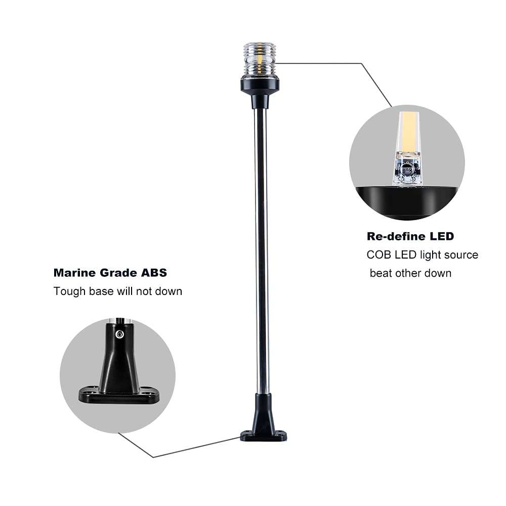 Sebnux White LED Fold Down Boat Stern Light Boat Anchor Light for Pontoon and Fishing Boat (24") 6