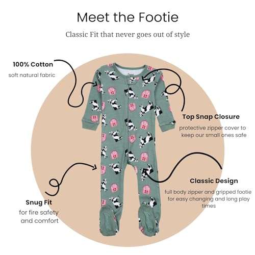 Leveret Kids & Toddler Footed Pajamas Boys Girls 100% Cotton Cow Green (Size 3-6 Months) 2