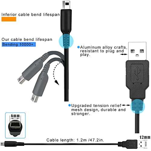 OSTENT USB Charger Power Supply Cable Cord for Nintendo 3DS LL/XL Game Console 3