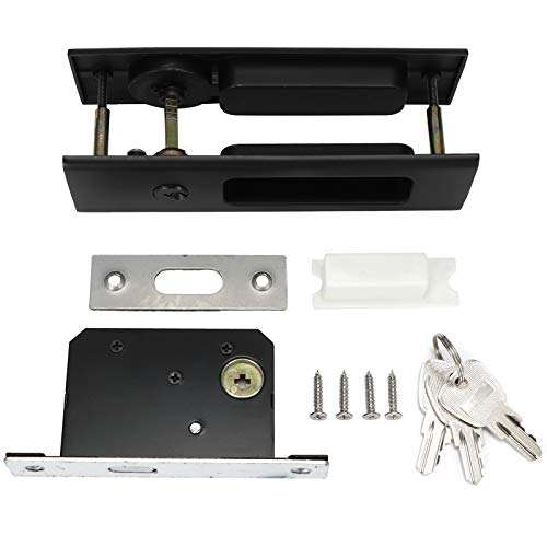 Zinc Alloy Sliding Door Lock Handle Set Bathroom Balcony Cabinet Door Hardware Fittings Mortise Locks (Classic Black Single Hook Sliding Door Lock) 2