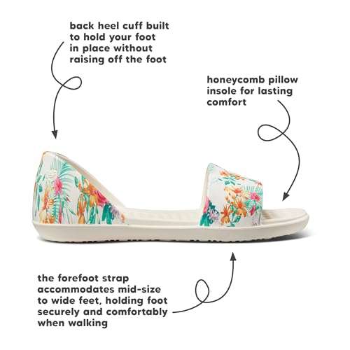 Joybees Women's Friday Flat - Ballet Flats for Women, Cute & Casual Dress Shoe, Comfortable Rubber Foam Sandals for Work, Walking, Gardening, Waterproof, Non Slip - Tropical Palm/Bone, Women's Size 10 4