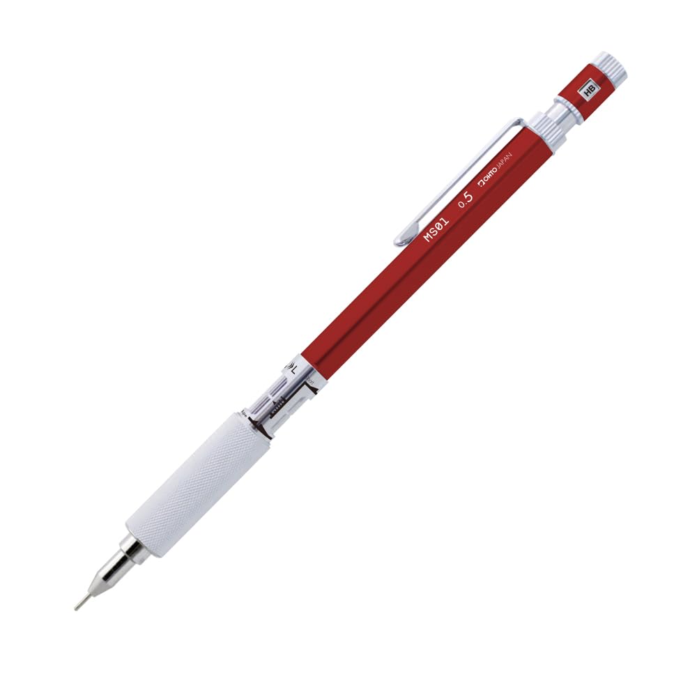 OHTO MS01 Mechanical Pencil 0.5m Red Color Drafting Pencil with Customizable Lead Length, Durable Metal Build, Ergonomic Grip, and Versatile Design for Professionals and Artists. AP-Certified Japan