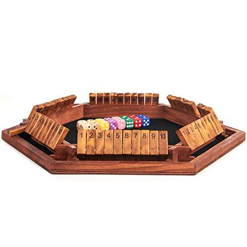 AMEROUS Upgraded 1-6 Players Shut The Box Dice Game, Wooden Board Table Math Game with 16 Dice for Kids Adults, Family Classroom Home Party or Pub 4