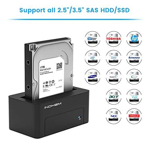 SAS to USB 3.0 Adapter, SAS/SATA Hard Drive Reader Enclosure Docking Station for 2.5/3.5 inch HDD SSD with 12V/2A Power Adapter 3