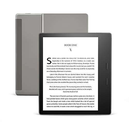 Kindle Oasis – With 7” display and page turn buttons – Wi-Fi + Free Cellular Connectivity, 32 GB, Graphite 1