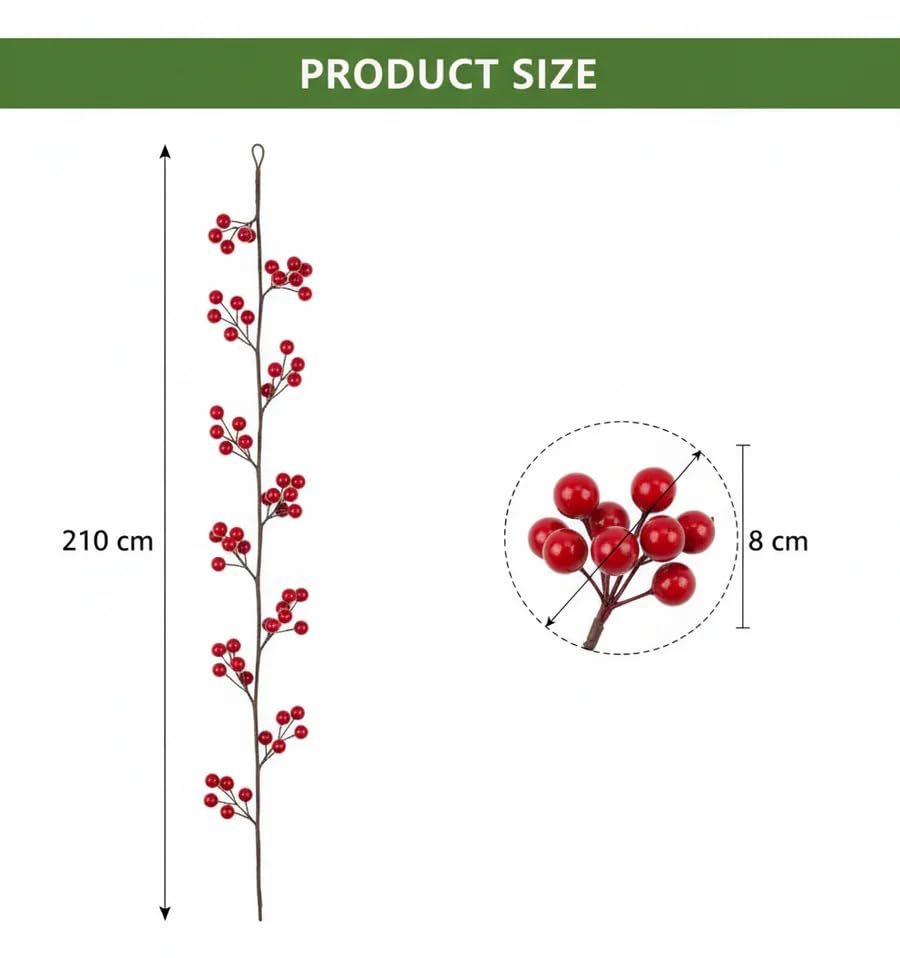 Red Berry Christmas Garland | Flexible Festive Hanging Décor | 210cm Holiday Decoration for Home, Parties & Events 5