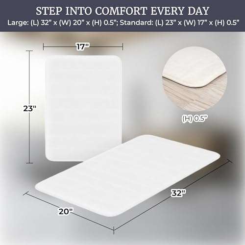 Bathroom Rugs - 2-Piece Memory Foam Bath Mats with Microfiber Top - Non-Slip Absorbent Rugs for Shower, Laundry, or Kitchen by Lavish Home (White) 3