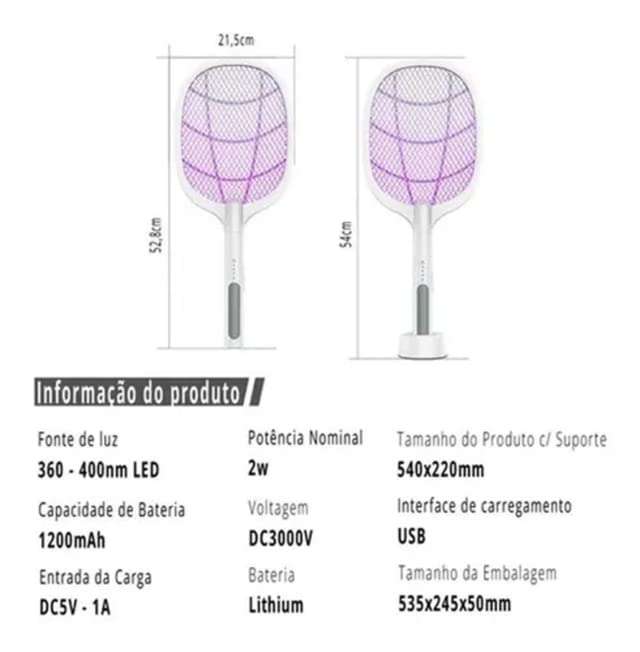 Bivolt Rechargeable Electric Racquet Kills Bugs Flies CM21 6