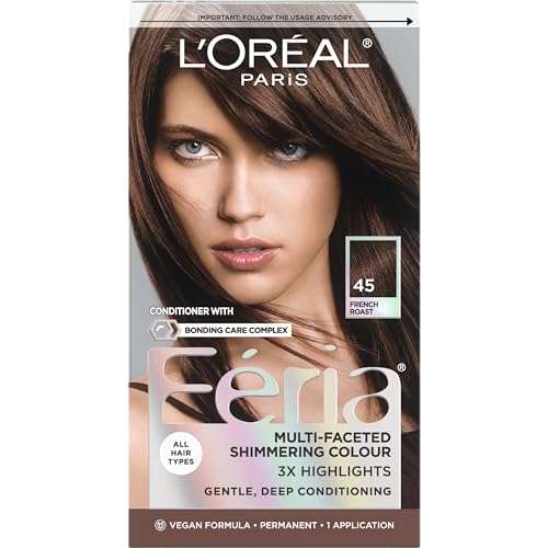 L'Oreal Paris Feria Multi-Faceted Shimmering Permanent Hair Color, 45 French Roast (Deep Bronzed Brown), Pack of 1, Hair Dye 1