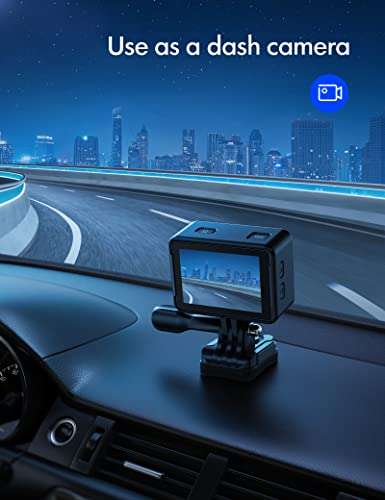 WOLFANG GA200 24MP 4K Action Camera 40M Waterproof Underwater Camera for Snorkeling, EIS WiFi Adjustable Wide Angle Dual Screen Camera for Vlog, Webcam(Charger, Remote Control and Helmet Accessories) 5