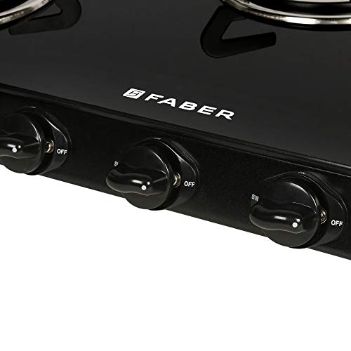Faber Gas stove 3 Burner Glass Cooktop ( Jumbo 3BB BK) Manual Ignition, Black, Glass & Steel 3