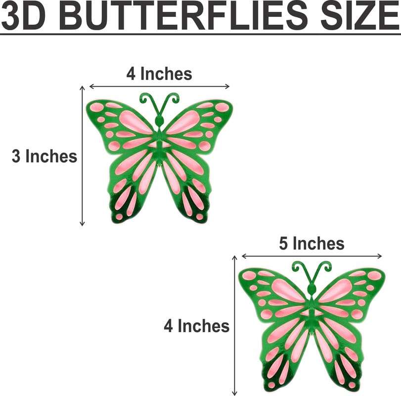 Untumble Butterfly Stickers for Balloon Decoration | Pink & Green Butterfly 3D Stickers for Wall Decoration | Decorative Butterfly Stickers | Butterfly Stickers for Birthday Decoration | Pack of 6 4