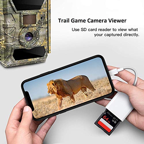 SD Card Reader for iPhone iPad, Apple MFi Certified iPhone SD/Micro SD Card Reader Adapter Cable with Dual Slots for SLR Cameras, Trail Game Camera Viewer, Memory Card Reader for iPhone, Plug and Play 4