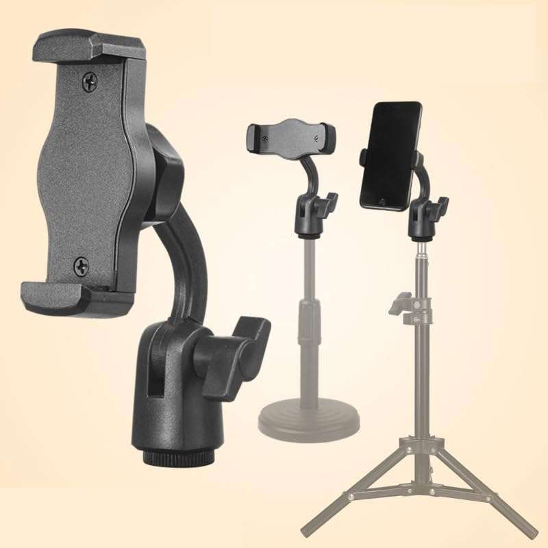 ThtRht 2 Pack Boom Arm Phone Holder Clip Adapter with 5/8 inch and 1/4'' Screw Socket Mount Phone Clamp Bracket for Phone Tripod Microphone Stand Selfie Stick Cell Phone Stand Chat Stand Mic Stand 6