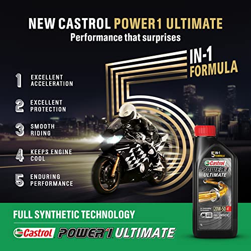Castrol POWER1 ULTIMATE 20W-50 4T Full Synthetic Engine Oil for Sport Bikes 1L 4