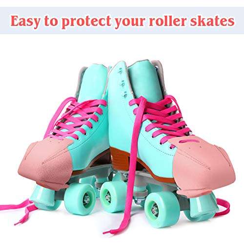 2 Pieces Roller Skate Toe Guards Artificial Leather Toe Guards Protectors for Quad Roller Skate (Pink,Solid Pattern) 3