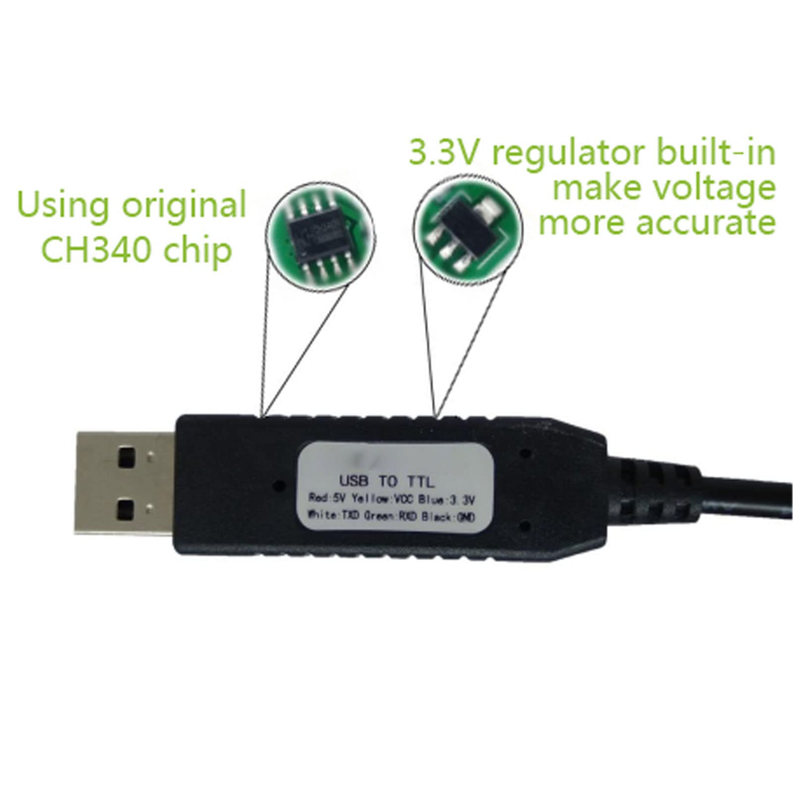 Zunate USB to TTL Serial Cable, 50bps to 2Mbps, Selection, 3 Color Indicators, ABS Material, Compatible with Satellite Set Top Box, Router, Hard Disk 5