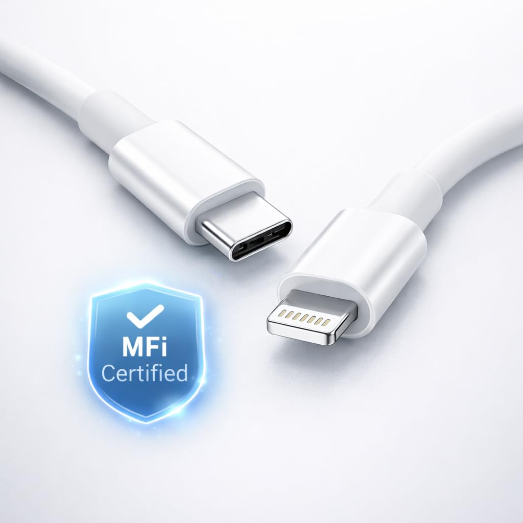 dealoma USB Type-C to Lightning Cable 1m | MFi Certified iPhone Fast Charging | 30W PD | 480 Mbps Data Sync | Compatible with iPhone 14, 13, 12, 11, XS, XR, X, 8, 7 (type C to L (white)) 6