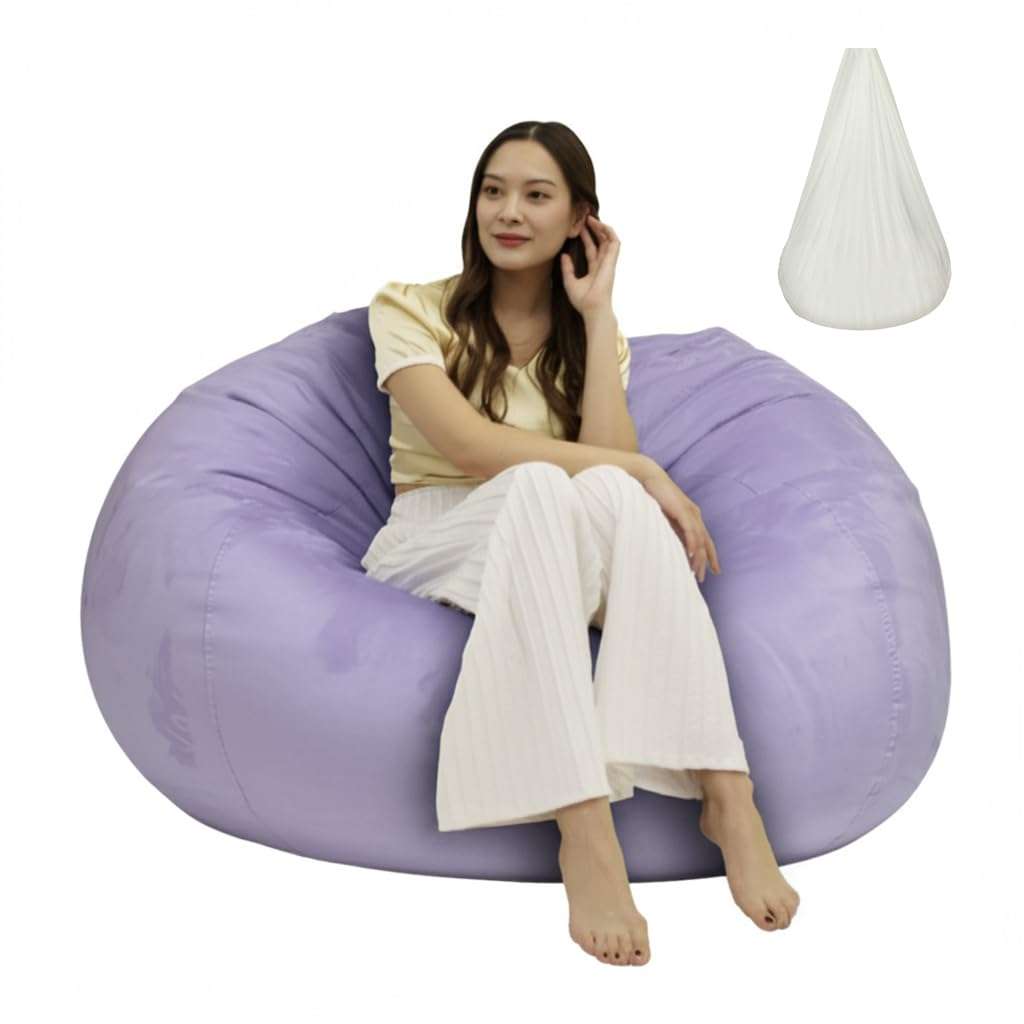 Tusrai Bean Bag Cover with Liner Only Ultra Soft Stretch Velvety Microsuede Bean Bag Chair Cover for Adult Pear Style Washable Large Luxurious 3ft -Lavender Purple 1