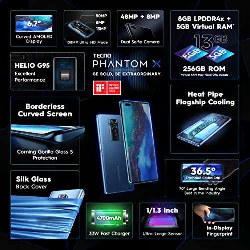 TECNO Phantom X Iceland Blue (8GB RAM,256GB Storage) | Flexible AMOLED Screen | 50MP Camera | 48MP+8MP Selfie 2