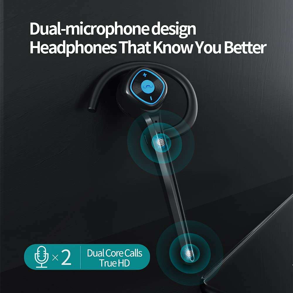 AYI Wireless Bluetooth Earpiece Headphone Dual Noise Cancelling Mic Painless Open-Ear Handsfree Headset Stereo Sound Left/Right Changeable Earhook Earphones for Driving/Business/Gym 3