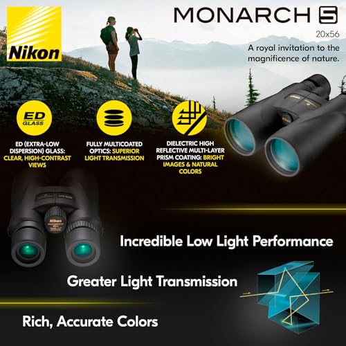 Nikon MONARCH 5 20x56 Binocular - 56mm Objective Lenses, High Light Transmission, Multilayer-Coated Optics - Waterproof Fogproof Shock-Resistant Tripod Adaptable Outdoor Hiking Hunting Binoculars 6