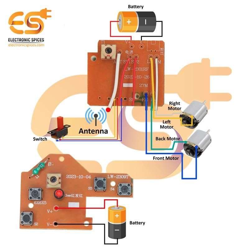 Electronic Spices 27MHz 4CH RC Car Remote Control Circuit PCB Transmitter and Receiver Board with Antenna 4