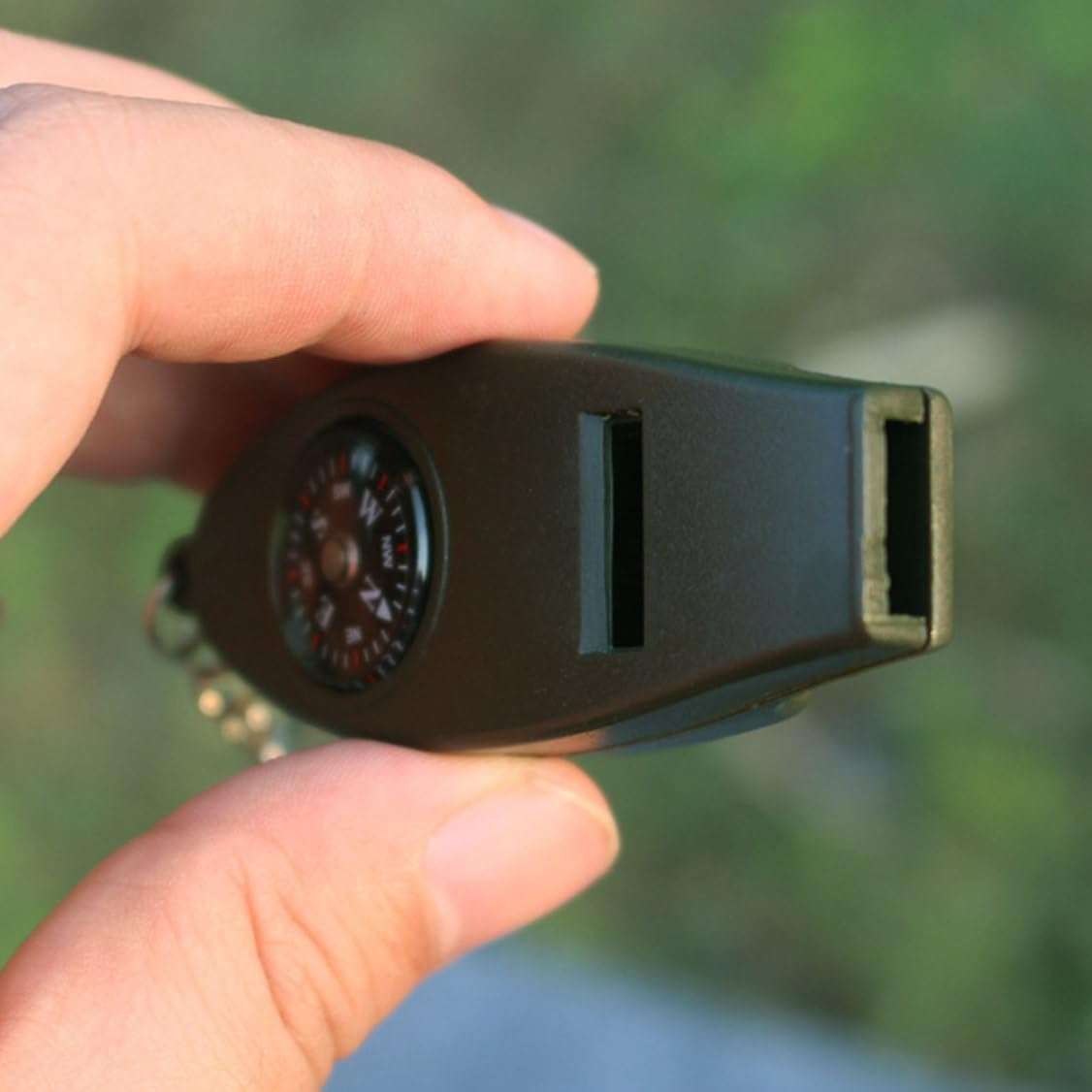 Peosaard Emergency Survival Whistle 4 in 1 Whistles with Compass Thermometer Magnifier for Hiking Camping Army Green, Emergency Survival Whistle 4