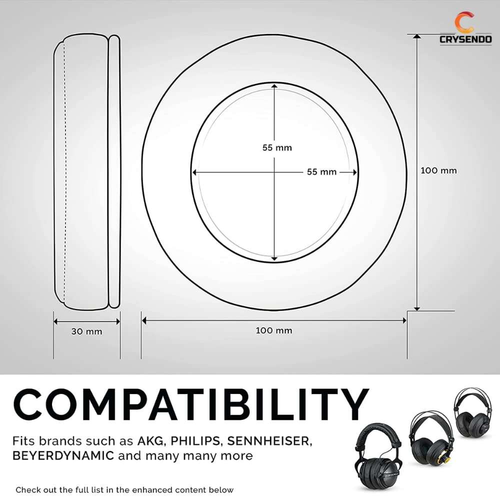 Crysendo 100mm Headphone Cushions Round Replacement Memory Foam + Protein Leather Headphone Ear Cushion | Suitable for Many Other Large Over The Ear Headphones (Black) 2