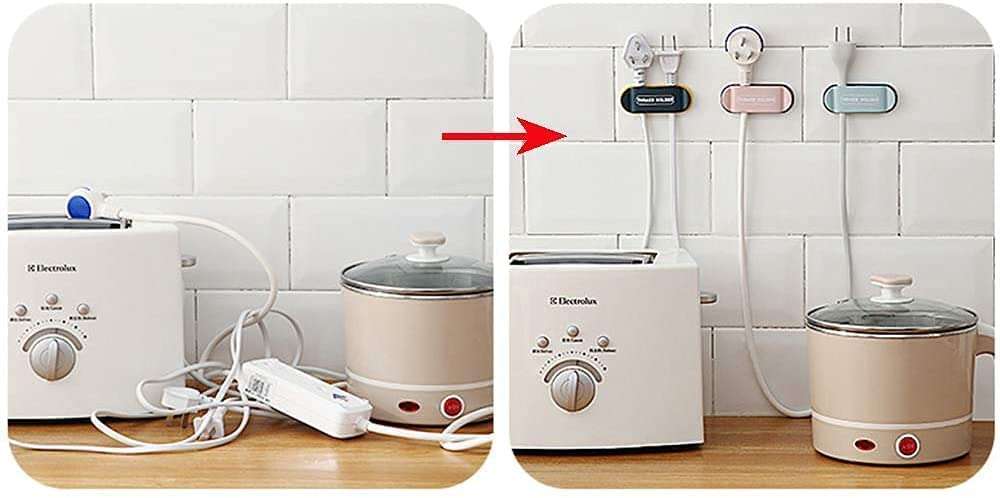 4every 4 pieces Clamp Cable Plugs Organizer,Plug Wire Holder Hook Cable Retainer, Cable Clips Retainers Wire Storage Self-Adhesive,Management for office desktop, kitchen table top 6