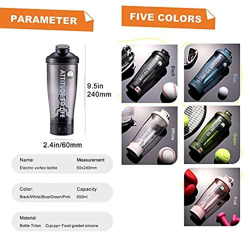 UPSTYLE 20 oz Electric Protein Powder Shaker Bottles Portable Vortex Hand Mixer Cups BPA Free Tritan Mug for Fitness Cocktail Smoothie Best Gym Accessories for Women Men (White) 3