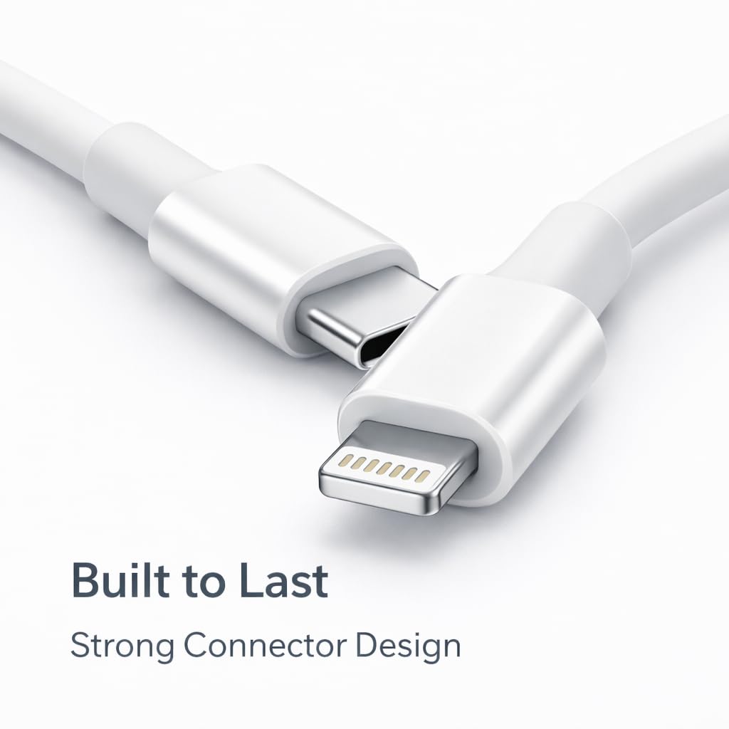 dealoma USB Type-C to Lightning Cable 1m | MFi Certified iPhone Fast Charging | 30W PD | 480 Mbps Data Sync | Compatible with iPhone 14, 13, 12, 11, XS, XR, X, 8, 7 (type C to L (white)) 5