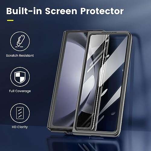 Maxdara Galaxy Z Fold 5 Case with S Pen Holder, Front Screen Protector & Kickstand - Carbon Fiber Black 6