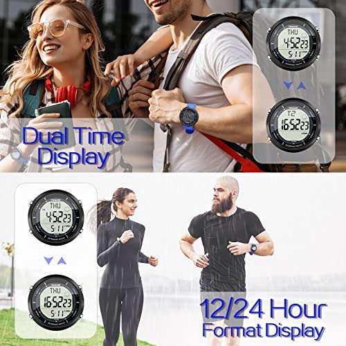 10 ATM 100m Waterproof Digital Sports Watch for Swimming and Diving, with Functions of Chronograph, Stopwatch, Timer, Countdown, Calendar, Dual Time Zone, Alarm Clock, 12 or 24 Hour Format Switchable 4