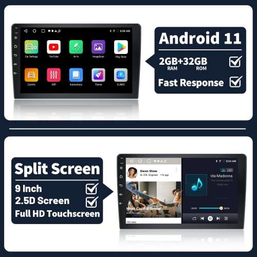 Car Radio for Honda CRV Radio 2002-2006 with Wireless CarPlay Android Auto, 9 Inch Android Car Stereo 2G+32G GPS Navigation WiFi Mirror Link Bluetooth AHD Backup Camera Mic 6